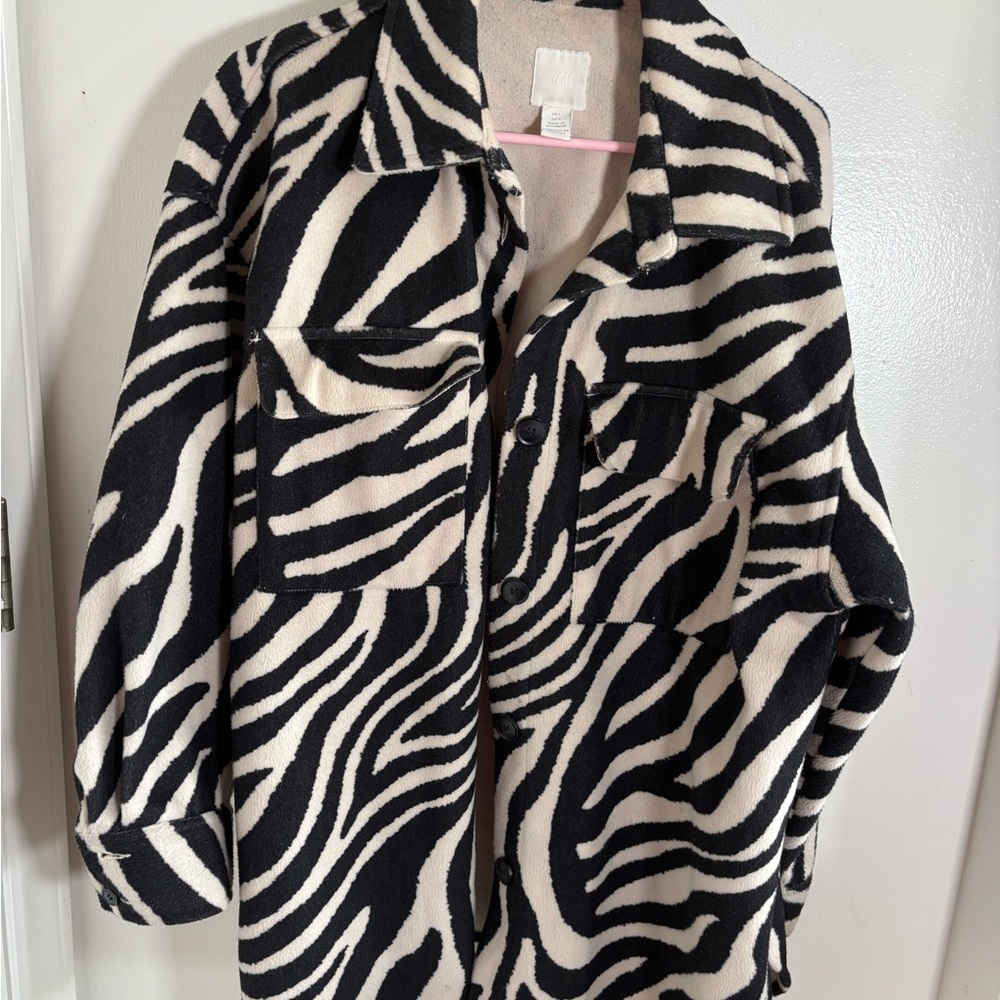 H&M Black and White Utility Jacket with Zebra Print